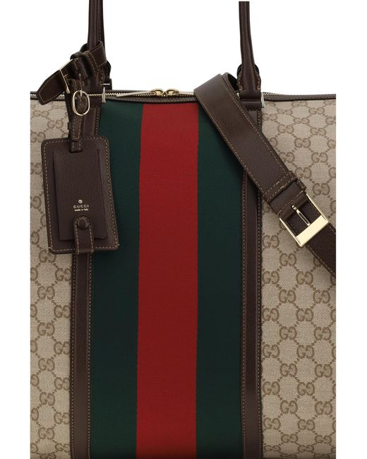 Gucci Black Travel Bag Gg Web Stripe Fabric Shoulder
