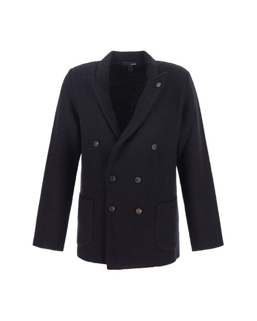 Lardini Wool Knit Jacket in Blue for 