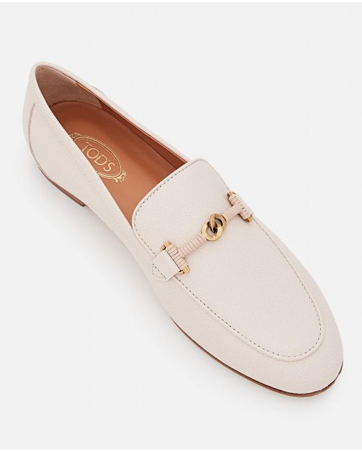 Tod's White Flat Leather Loafers