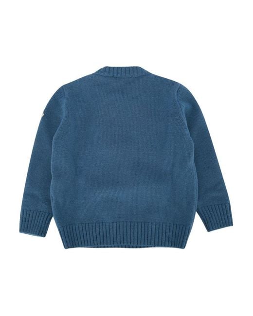 Moncler Blue Sweater With Teddy Embroidery Virgin Wool for men