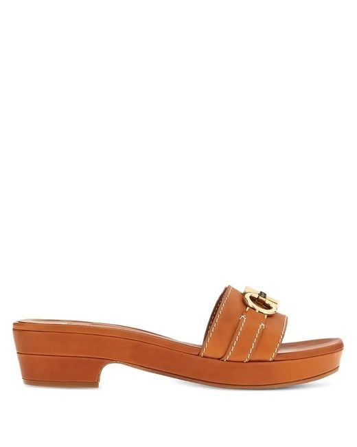 Ferragamo Brown Leather Heeled Sandals