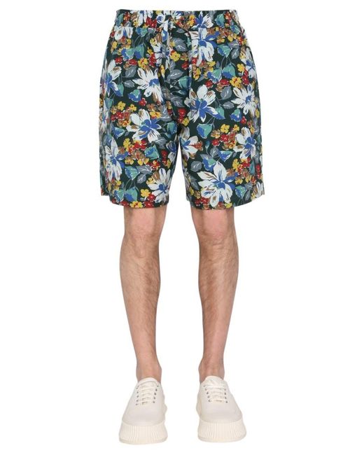 YMC Blue Bermuda With Floral Print for men