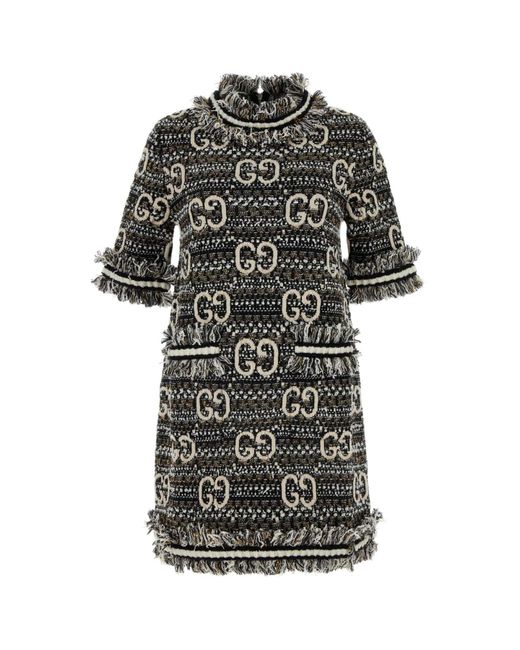 Gucci Black Embroidered Bouclã Mini Dress