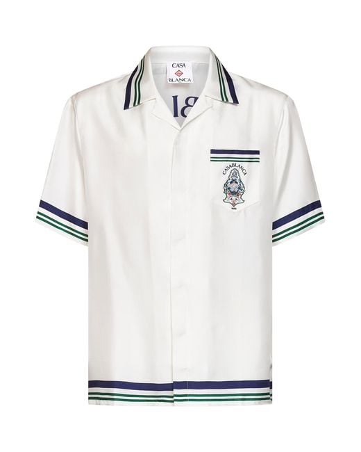 Casablanca White Silk Hotel Emblem Short-Sleeved Shirt for men