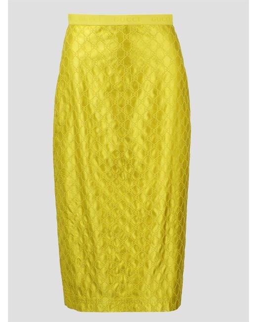 Gucci Yellow gg Embroidery Longuette Skirt