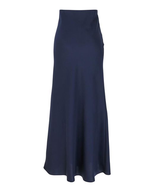 Le Plain Blue Long Skirt With Ruffle Detail