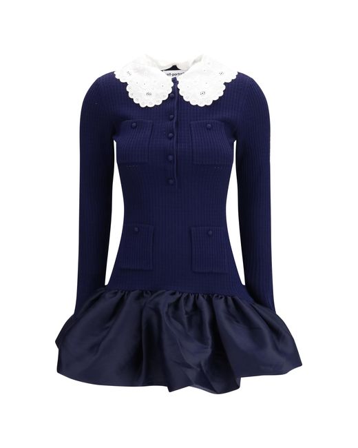 Self-Portrait Blue Knit Taffeta Mini Dress