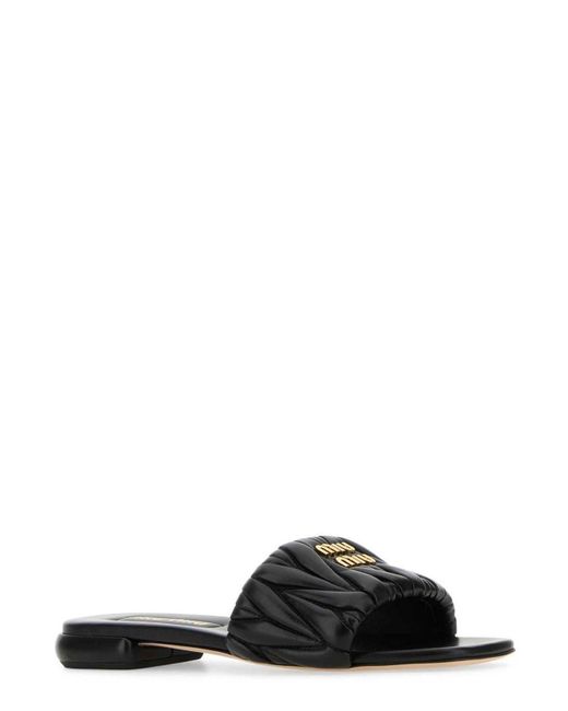 Miu Miu Black Logo Plaque Matelassé Sandals