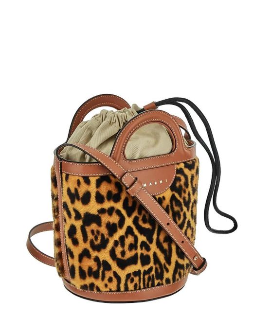 Marni Brown Leopard Bucket Bag