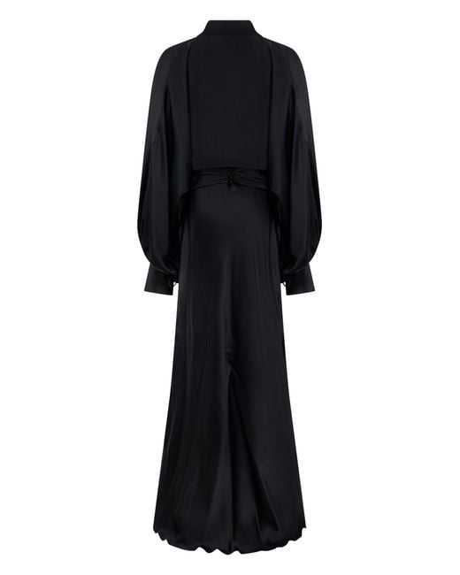 LES FILLES D'EVA Black Long Draped Satin Dress Viscose