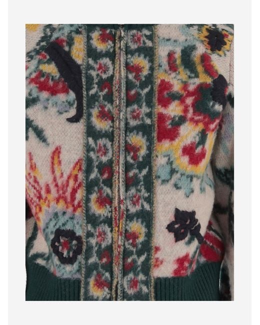 Sacai Black Wool Sweater With Zipper, Floral Print
