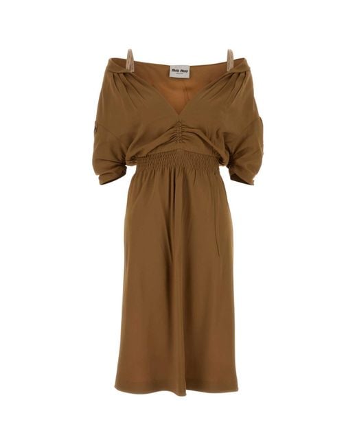 Miu Miu Natural Camel Crepe Dress
