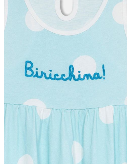 Mc2 Saint Barth Blue Girl Cotton Dress Masha With Print And Biricchina Embroidery