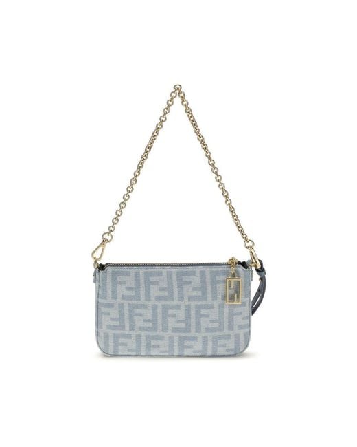 Fendi Gray Cotton Clutch Bag