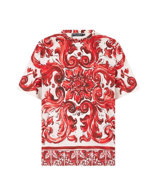 Dolce & Gabbana Red Printed T-Shirt Cotton T-Shirts for men