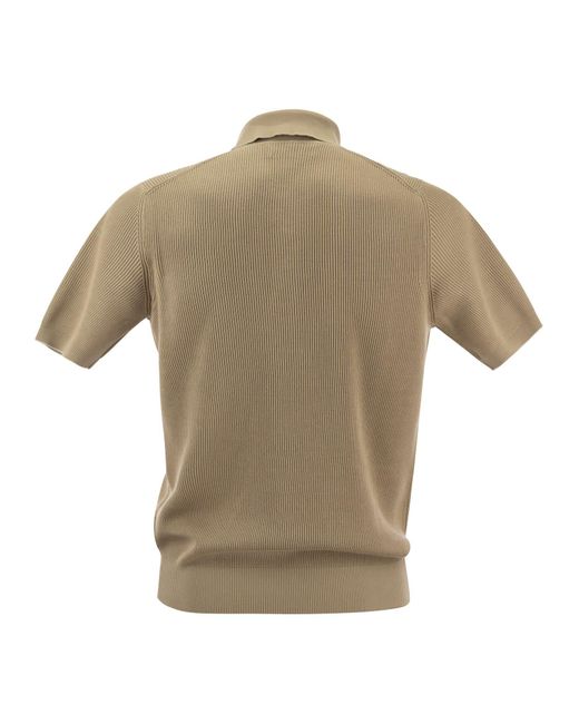 Brunello Cucinelli Natural Ribbed Cotton Polo-Style Jersey for men