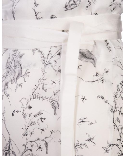 Fabiana Filippi Printed White Silk Satin Midi Skirt