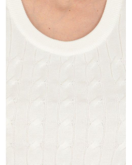 Brunello Cucinelli White Cable-Knitted Crewneck Top