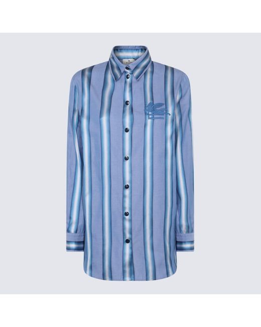Etro Blue And Cotton-Silk Blend Shirt