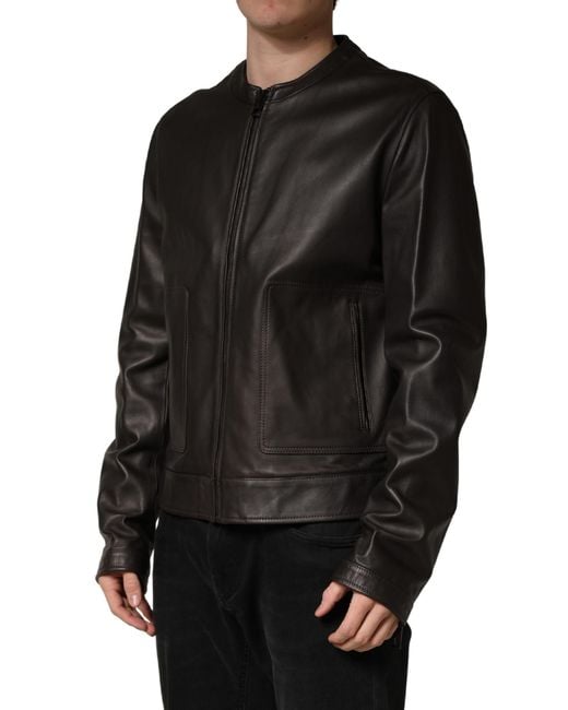 Dolce & Gabbana Black Lambskinleather Full Zip Biker Jacket Leather Clothing for men
