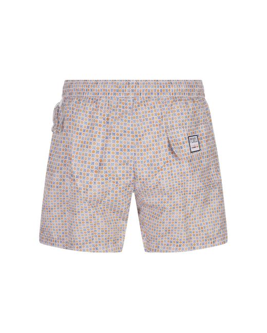 Fedeli White Swim Shorts With Micro Pattern Of Polka Dots And Flowers for men