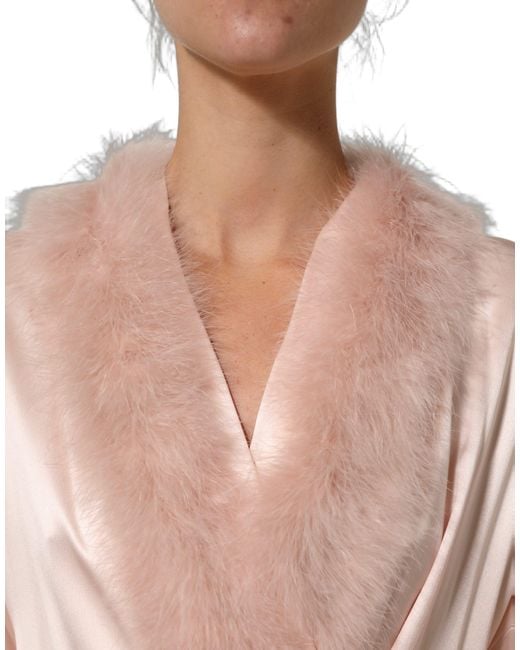 Dolce & Gabbana Pink Light Silk Turkey Feather Wrap Midi Dress