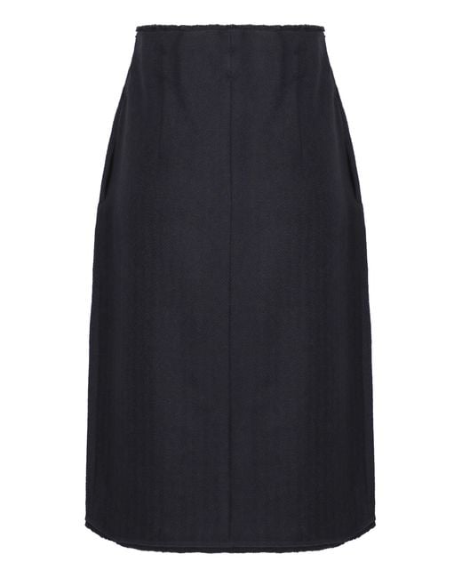 Prada Blue Midi Skirt Chevron Wool Virgin
