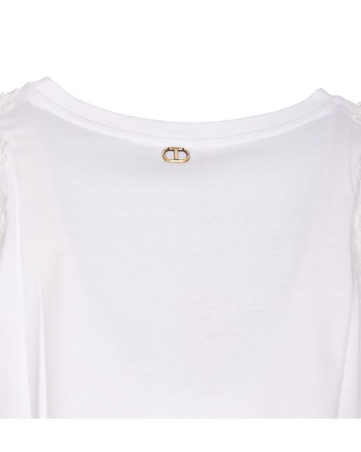 Twin Set White T-Shirt With Lace Details