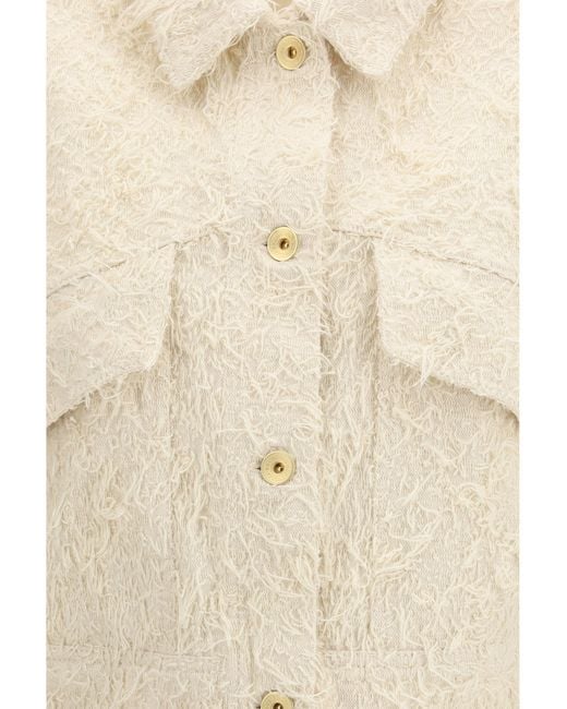 Brunello Cucinelli White Fuzzy Dyed Denim Outerwear Jacket With Monili