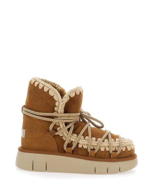 Mou Brown Ankle Boots With Lace Closure And Tassel Detail
