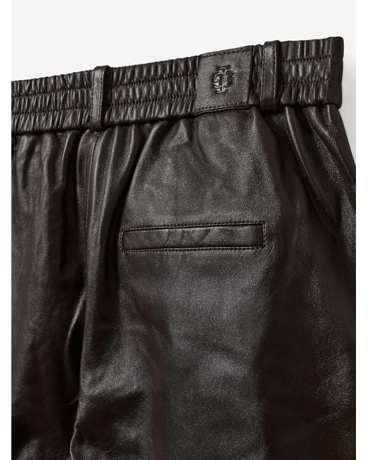 THE GARMENT Black Lambskin Trousers With Elasticated Waistband Leather