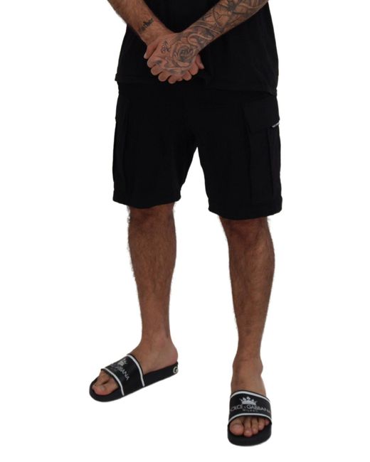 Dolce & Gabbana Black Cotton Bermuda Cargo Shorts for men