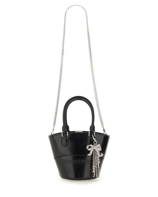 Self-Portrait Black Leather Tote Bag With Charm Cow Handbags