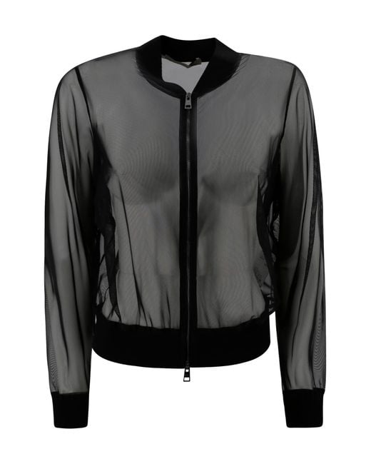 D.exterior Black Tulle Bomber Jacket