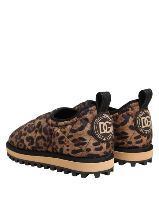 Dolce & Gabbana Gray Leopard Print Quilted Sneakers Shoes Elastane Polyester Viscose for men