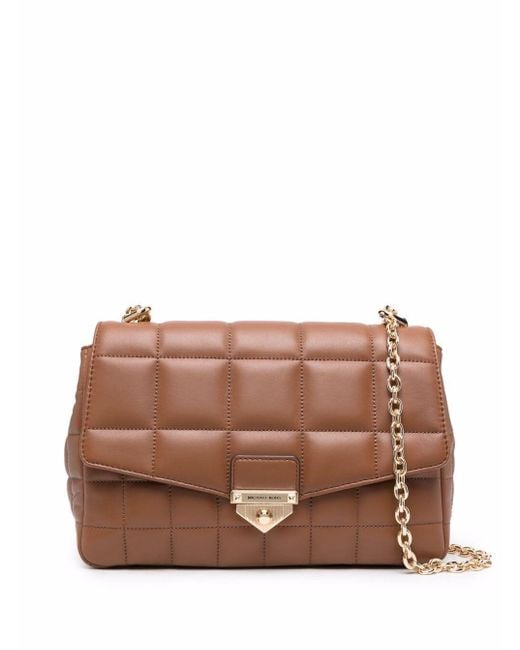 MICHAEL Michael Kors Soho Brown Quilted Leather Crossbody Bag in Beige ...