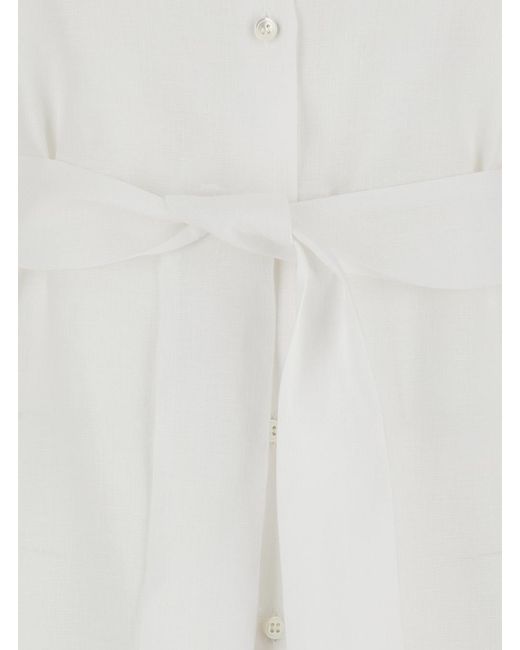 Le Plain White Dress With Classic Collar Linen