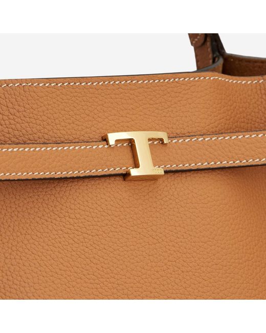 Tod's Brown Leather Shopping Bag With Logo Calfskin Handbags
