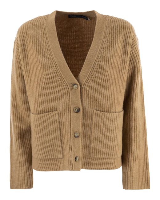 Polo Ralph Lauren Brown Ribbed Wool And Cashmere Cardigan