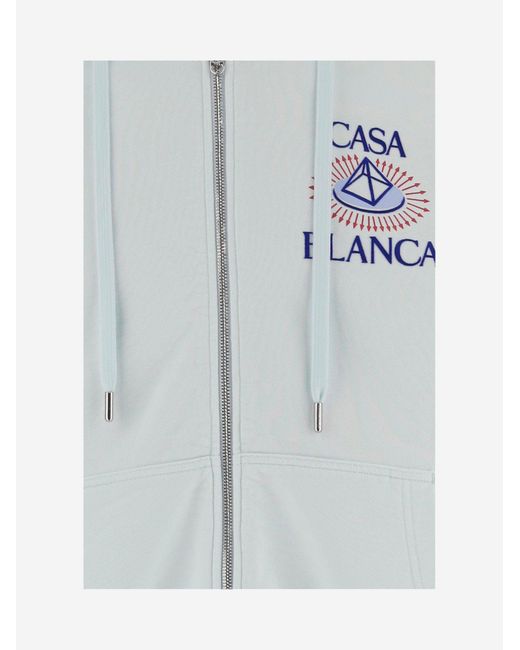 Casablanca Blue Cotton Hoodie With Logo Organic Sweatshirts for men
