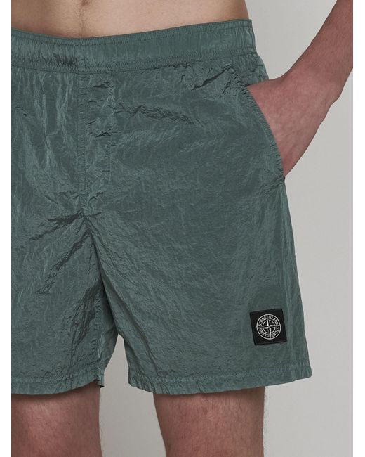 Stone Island Green Logo-patch Swim Shorts for men