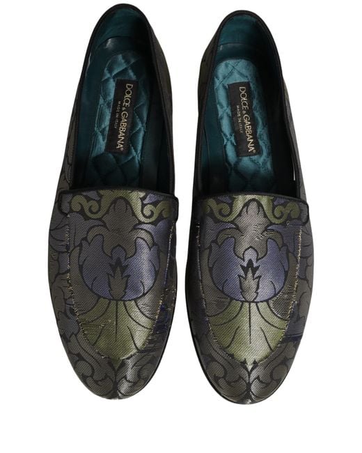 Dolce & Gabbana Black Floral Jacquard Loafers Shoes Leather for men