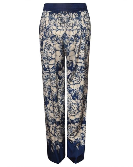 Blugirl Blumarine Blue Elastic Waist Floral Print Trousers