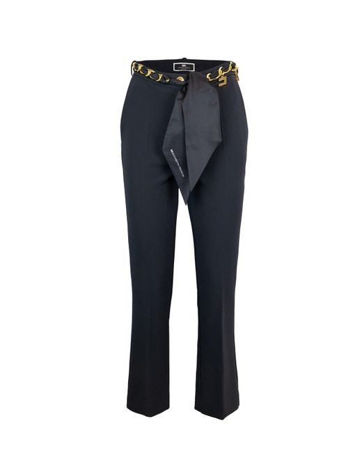 Elisabetta Franchi Blue Belted Cropped Trousers