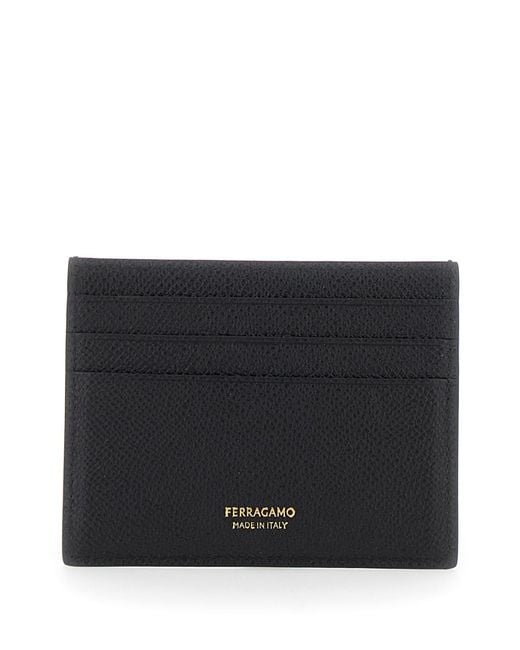 Ferragamo Black Card Holder With Micro Gancini On The Front And Logo Lettering On The Rear for men