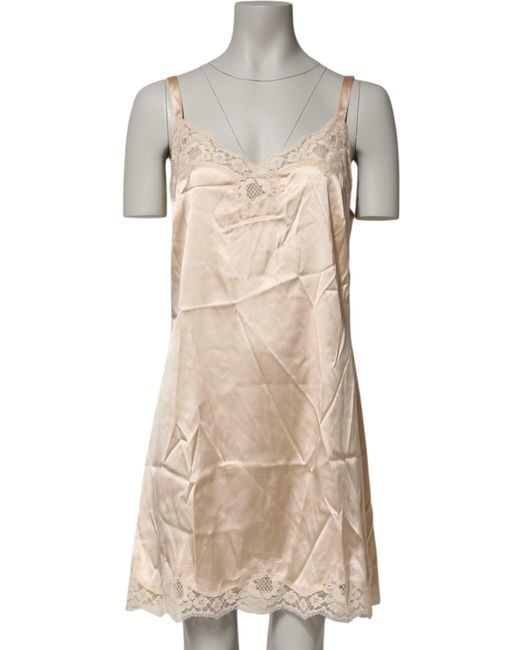 Dolce & Gabbana Natural Nude Chemise Lingerie Silk Blend Lace Trim Dress