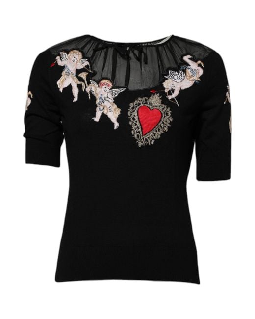 Dolce & Gabbana Black Embroidered Knit Top