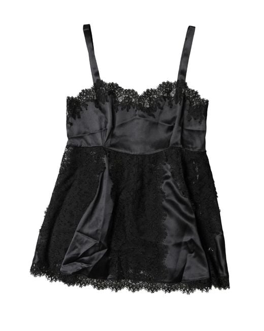 Dolce & Gabbana Black Silk Lace Trim Lingerie Top Underwear