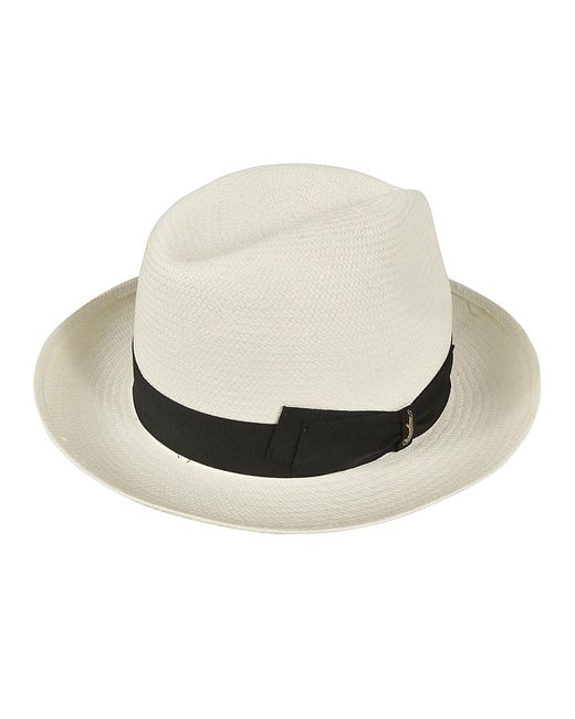 Borsalino White Logo Detail Woven Hat