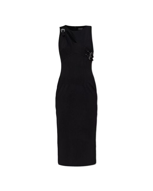 Versace Jeans Couture Women's Black Dress With Decorative Appliqu And Slit